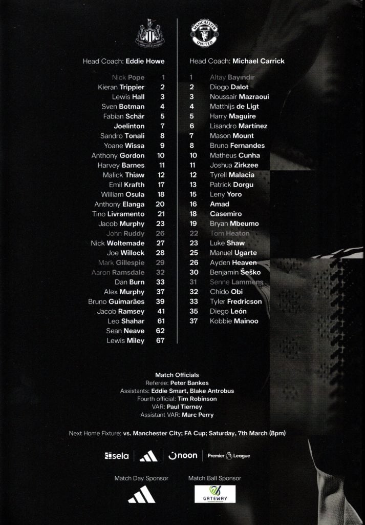 4th March 2026 Newcastle United v Manchester United Premier League Matchday 29 2025-2026 - Image 2