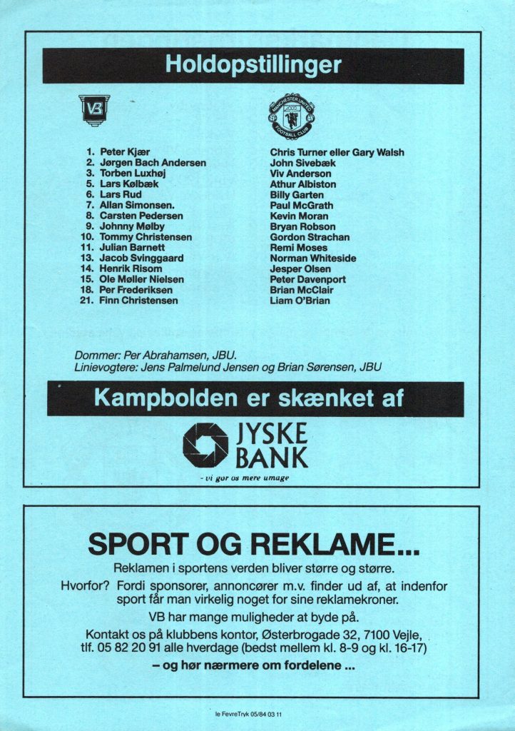 28th July 1986 VB v Manchester United Friendly Pre-Season 1986-1987 - Image 2