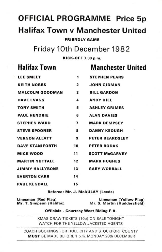 10th December 1982 Halifax Town v Manchester United Friendly  1982-1983
