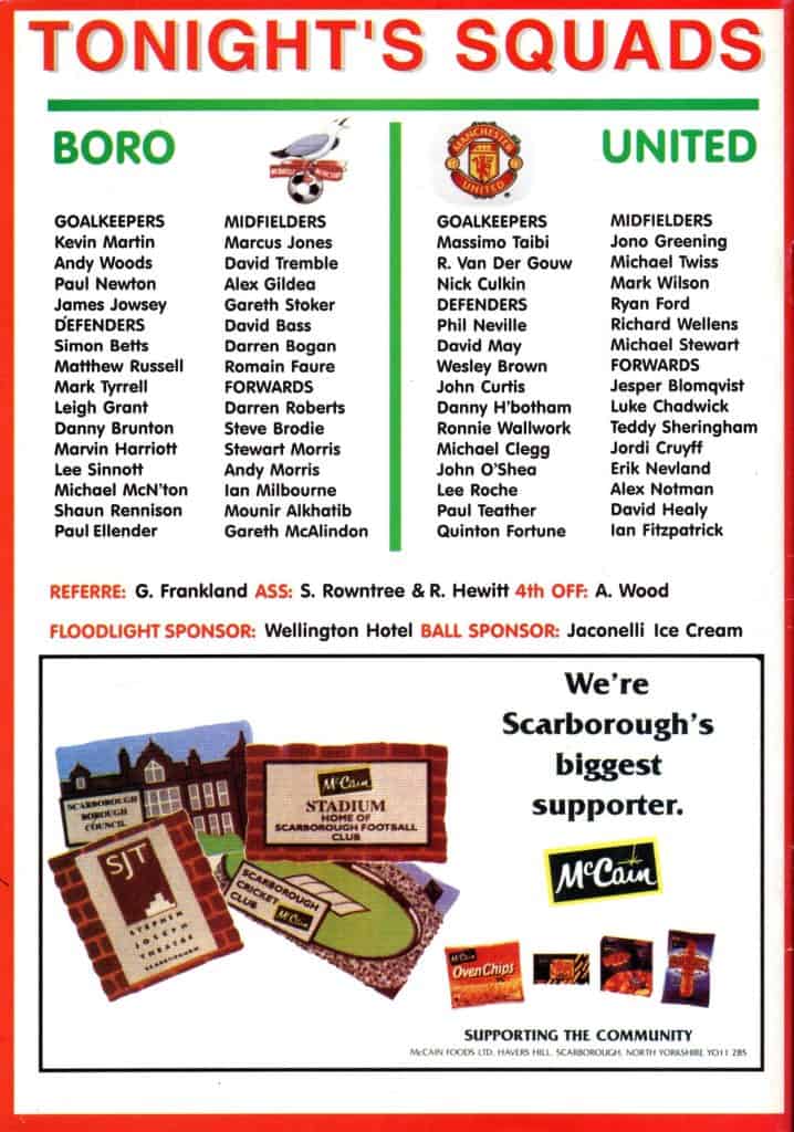 9th December 1999 Scarborough v Manchester United Friendly Benefit Match 1999-2000 - Image 2
