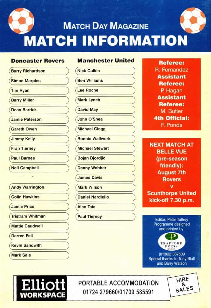 27th July 2001 Doncaster Rovers v Manchester United Youth Friendly Pre-Season 2001-2002 - Image 2