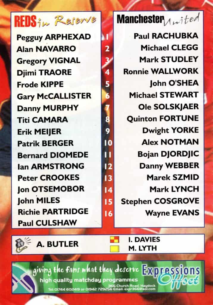 2nd October 2000 Liverpool v Manchester United Reserve League  2000-2001 - Image 2