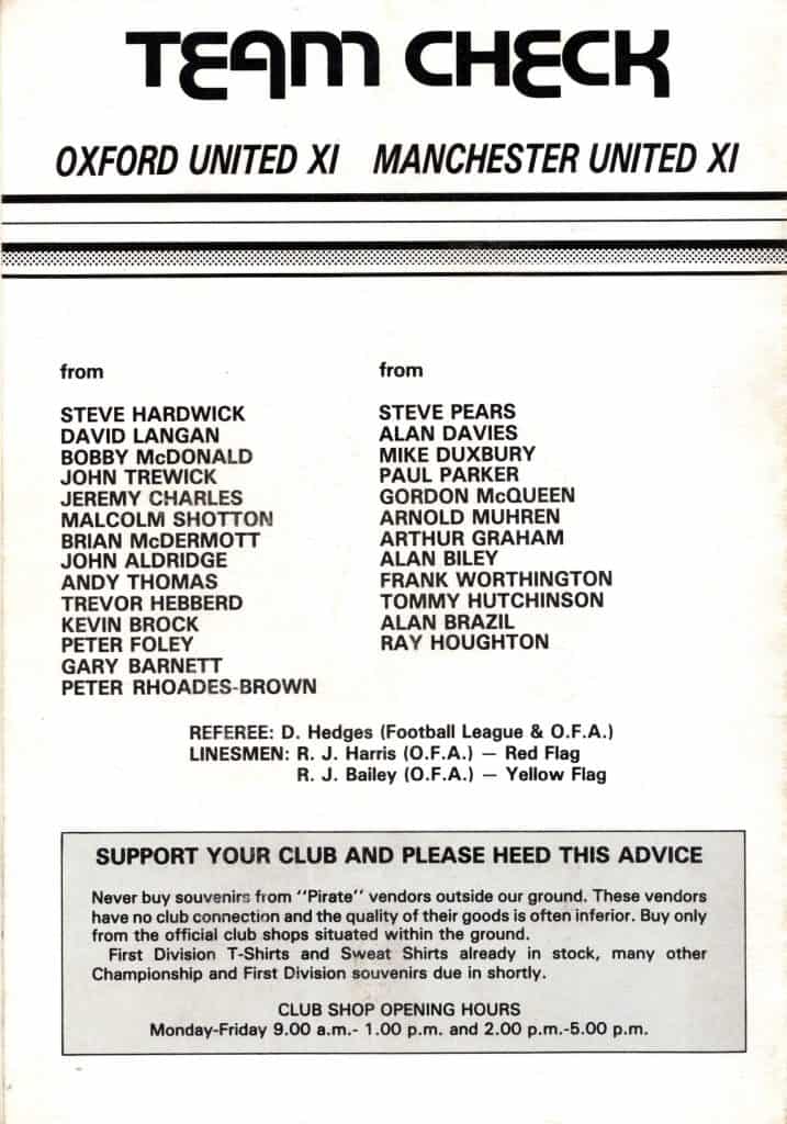 14th May 1985 Oxford United v Manchester United Testimonial Peter Foley 1984-1985 - Image 2