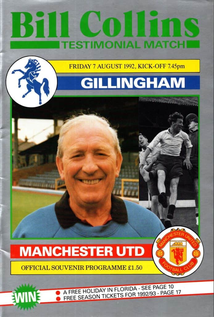7th August 1992 Gillingham v Manchester United Friendly Testimonial - Bill Collins 1992-1993