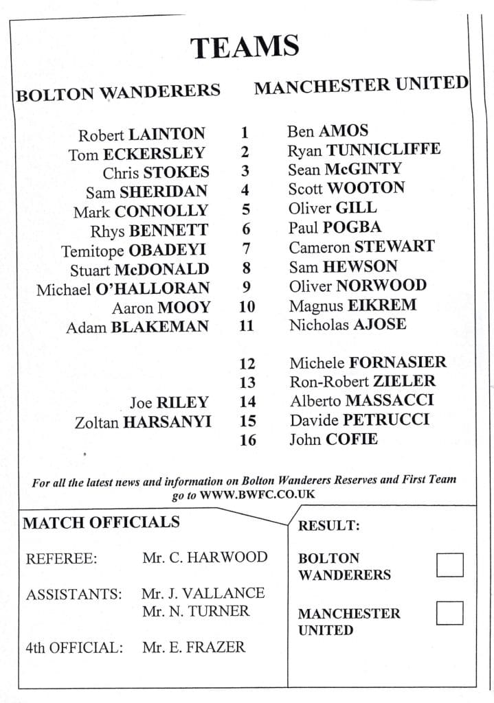 14th December 2009 Bolton Wanderers v Manchester United Manchester Senior Cup Game 3 2009-2010 - Image 2
