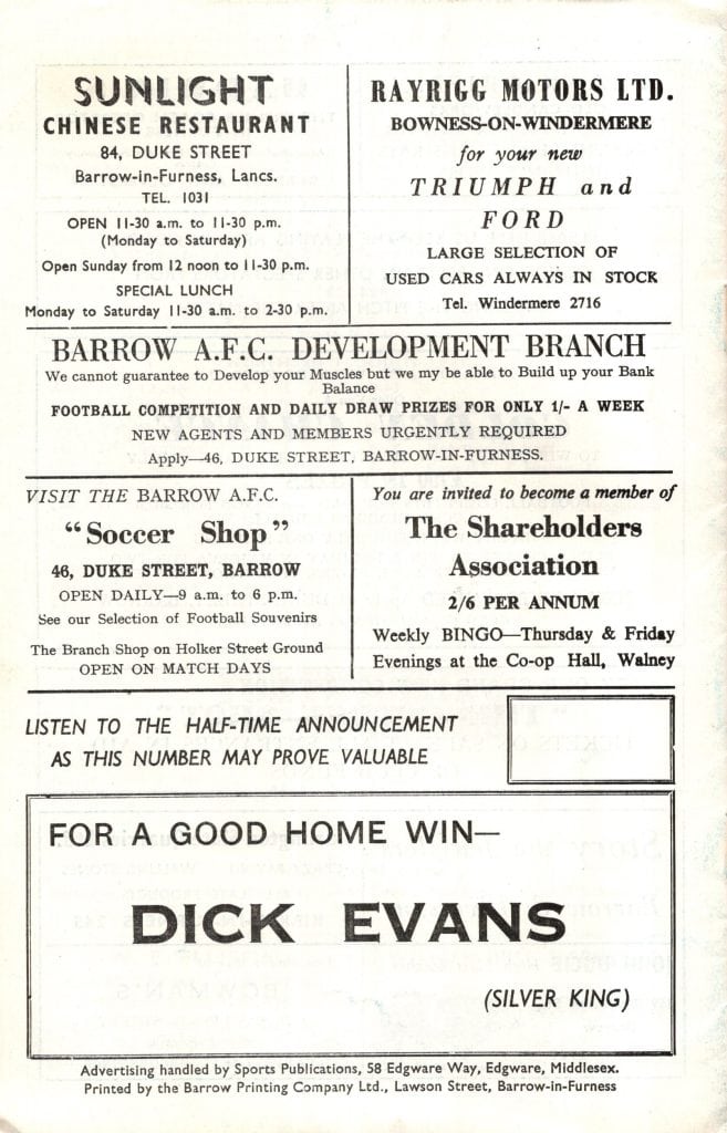 4th February 1970 Barrow v Manchester United Lancashire FA County Cup Semi-Final 1969-1970 - Image 2