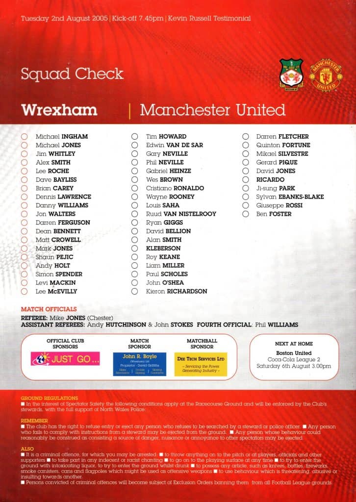 2nd August 2005 Wrexham v Manchester United Testimonial Kevin Russell 2005-2006 - Image 2