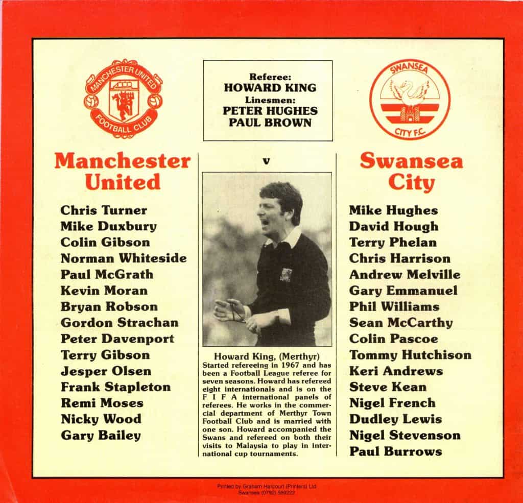 24th February 1987 Swansea City v Manchester United Friendly Jimmy Rimmer Testimonial 1986-1987 - Image 2