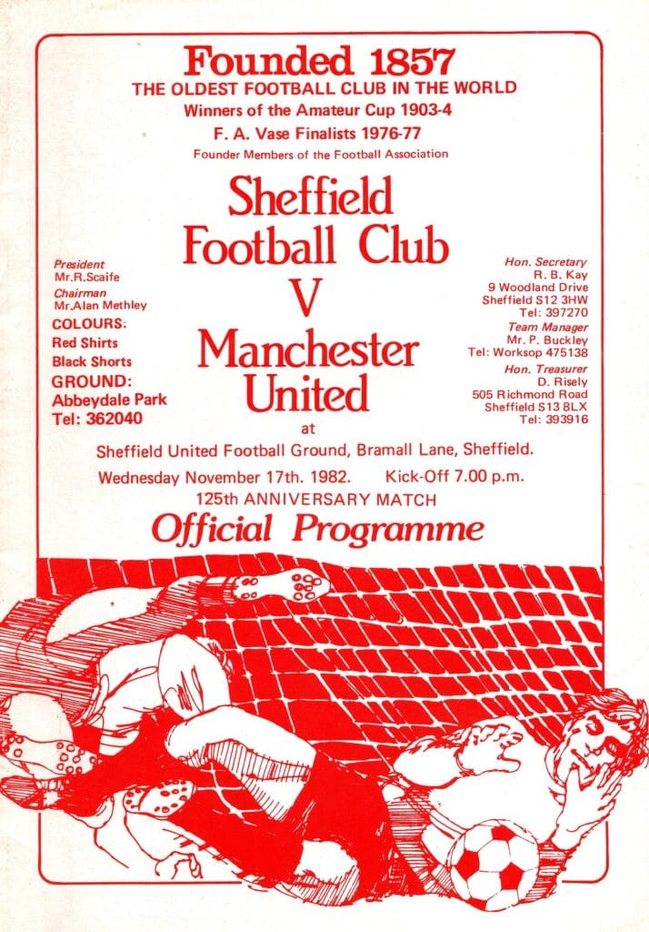17th November 1982 Sheffield FC v Manchester United Friendly  1982-1983