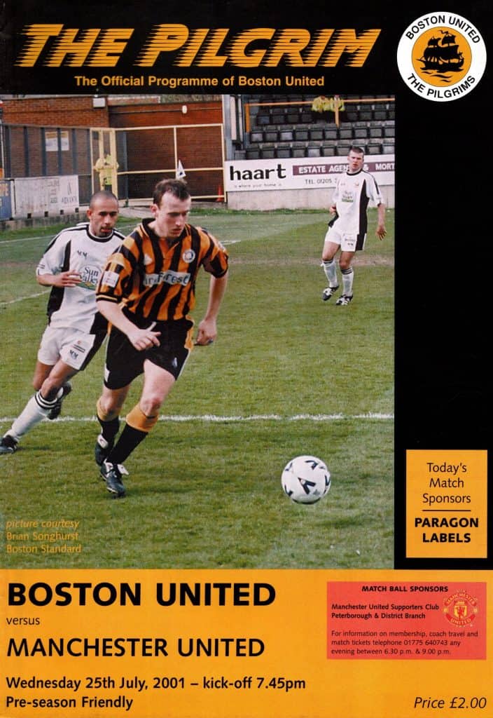 25th July 2001 Boston United v Manchester United Reserve Friendly Pre-Season 2001-2002