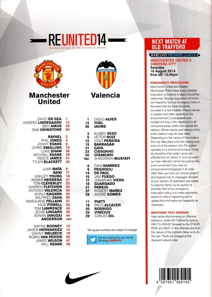 12th August 2014 Manchester United v Valencia Friendly  2014-2015 - Image 2