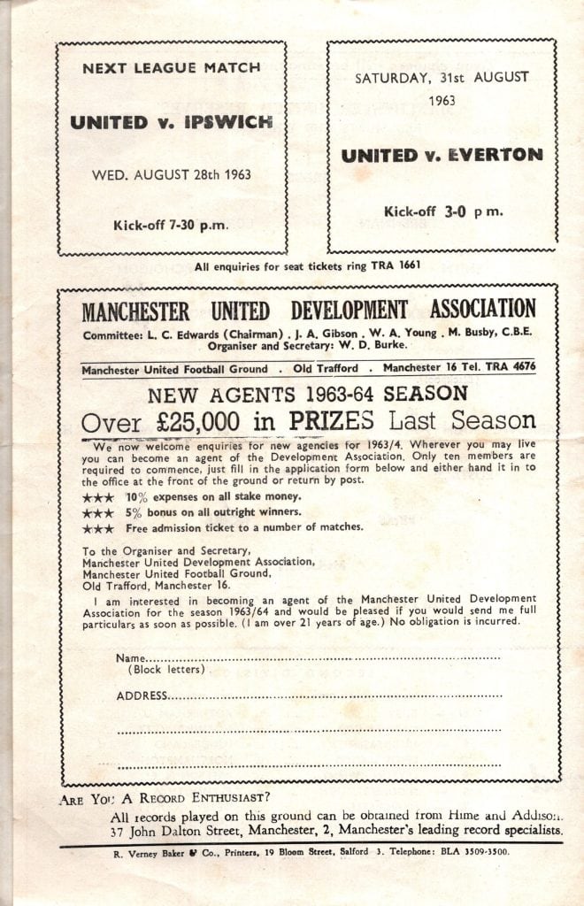 24th August 1963 Manchester United v Sheffield Wednesday Central League  1963-1964 - Image 2