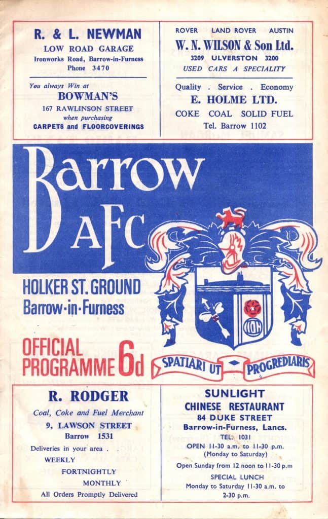 19th February 1968 Barrow v Manchester United Friendly 3rd Round 1967-1968