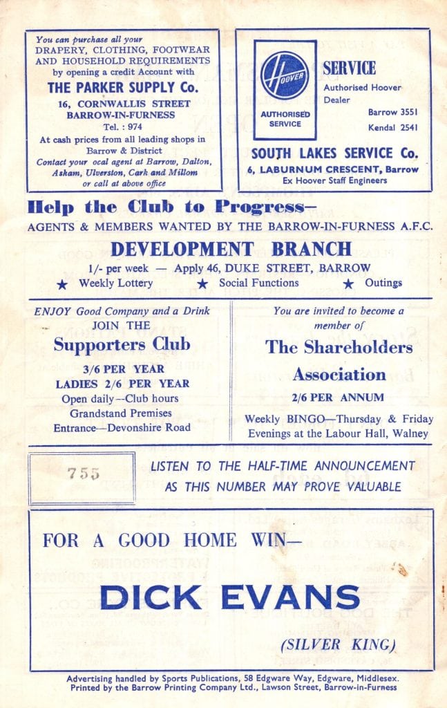 19th February 1968 Barrow v Manchester United Friendly 3rd Round 1967-1968 - Image 2