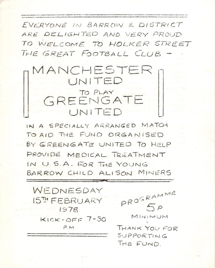 15th February 1978 Greengate United v Manchester United Friendly  1977-1978