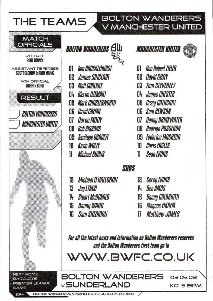 24th April 2008 Bolton Wanderers v Manchester United Lancashire Senior Cup Semi-Final 2007-2008 - Image 2
