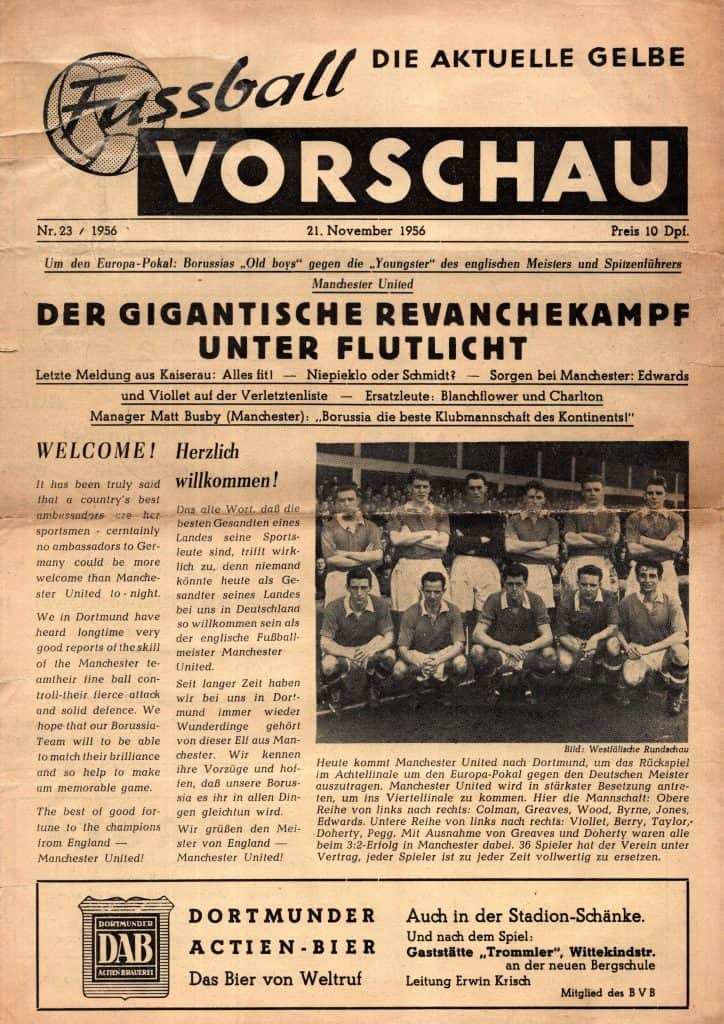 21st November 1956 Borussia Dortmund v Manchester United European Cup 1st Round - 2nd Leg 1956-1957