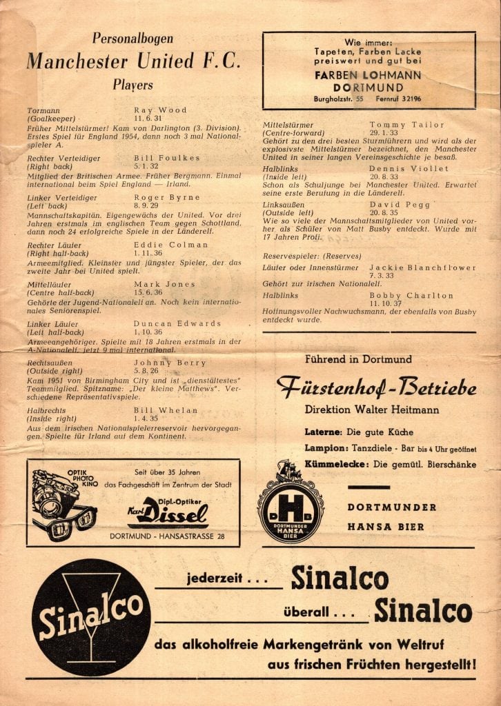 21st November 1956 Borussia Dortmund v Manchester United European Cup 1st Round - 2nd Leg 1956-1957 - Image 2