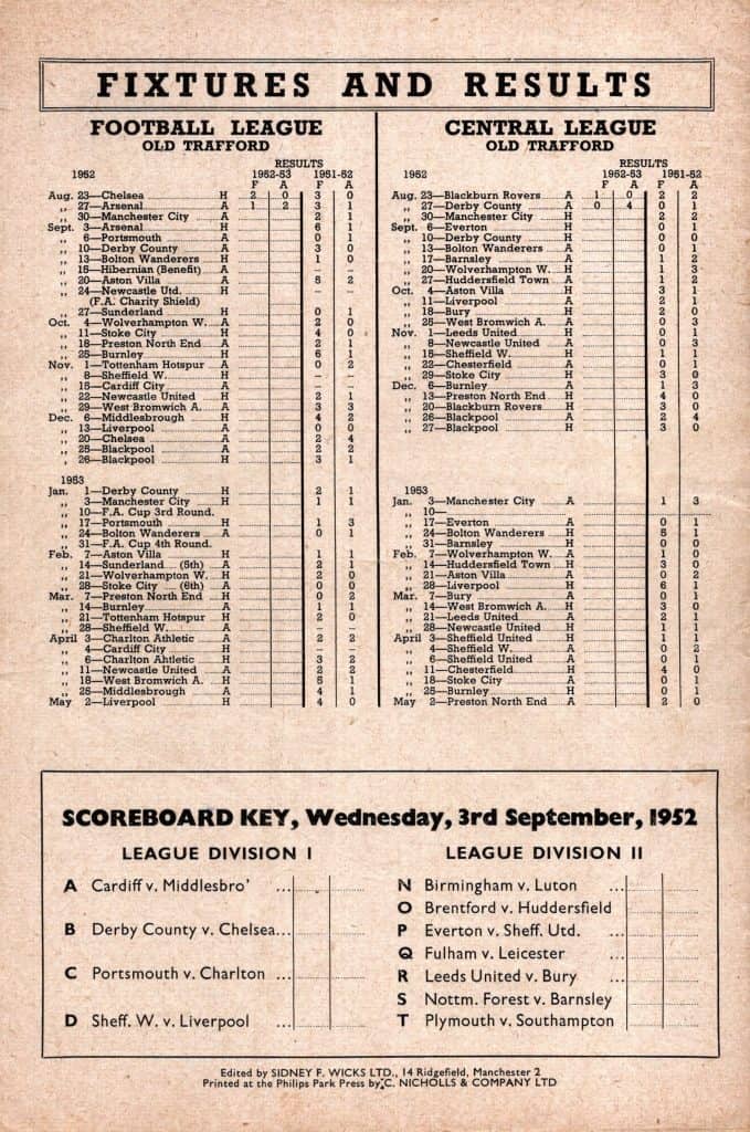 3rd September 1952 Manchester United v Arsenal Division One Matchday 04 1952-1953 - Image 2