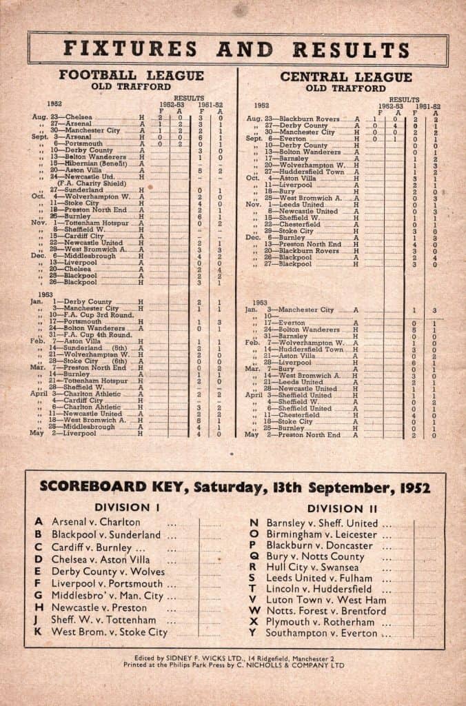 13th September 1952 Manchester United v Bolton Wanderers Division One Matchday 07 1952-1953 - Image 2