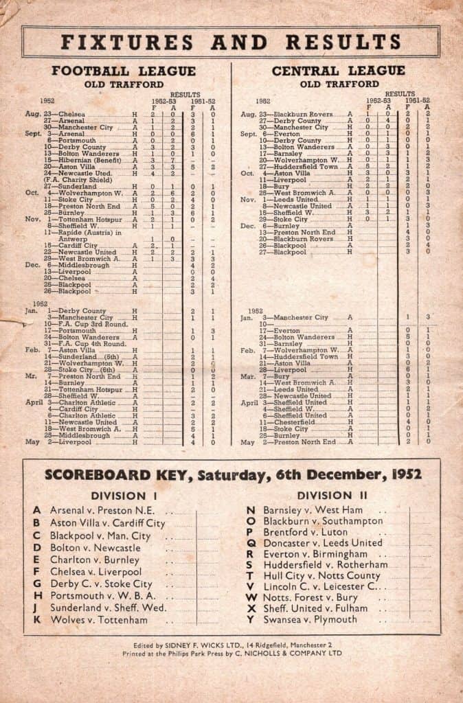 6th December 1952 Manchester United v Middlesbrough Division One Matchday 19 1952-1953 - Image 2