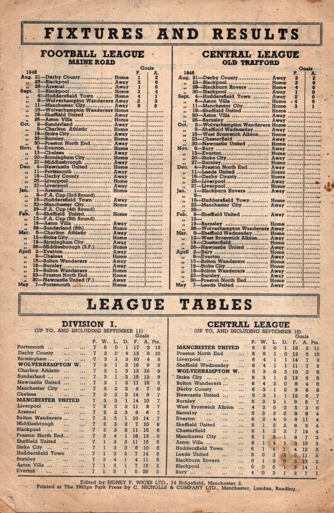 15th September 1948 Manchester United v Wolverhampton Wanderers Division One Matchday 08 1948-1949 - Image 2
