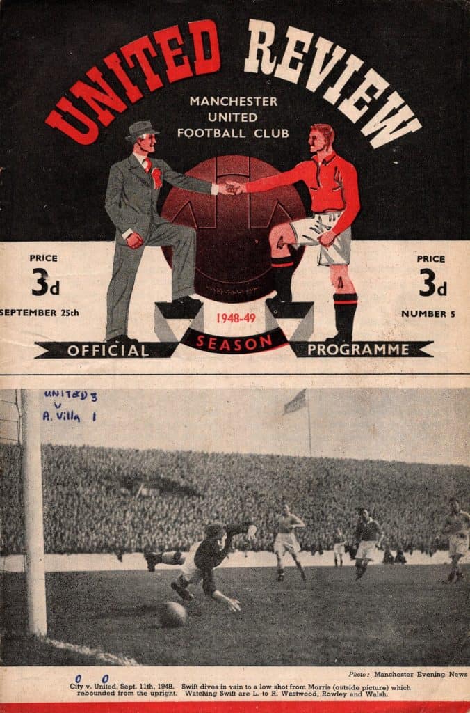 25th September 1948 Manchester United v Aston Villa Division One Matchday 10 1948-1949