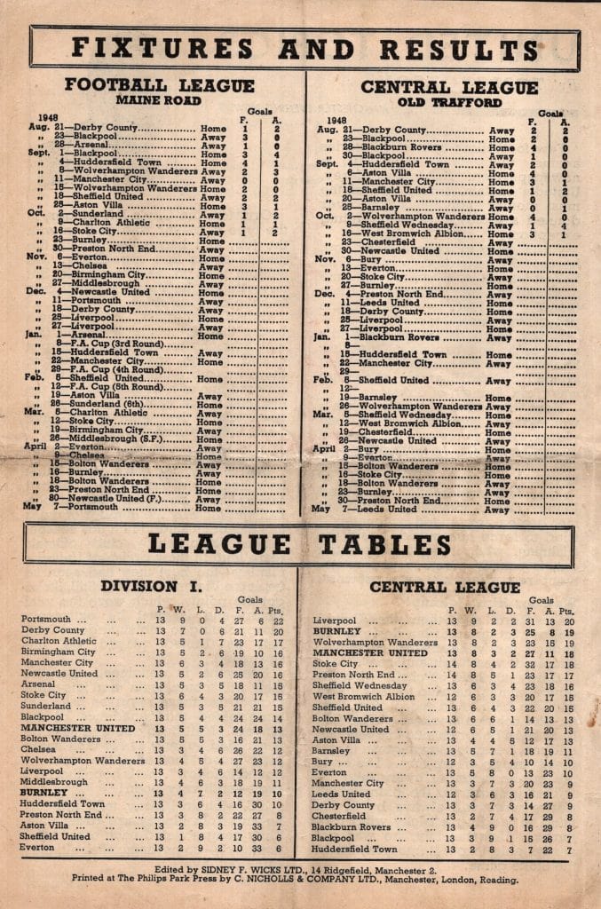 23rd October 1948 Manchester United v Burnley Division One Matchday 14 1948-1949 - Image 2