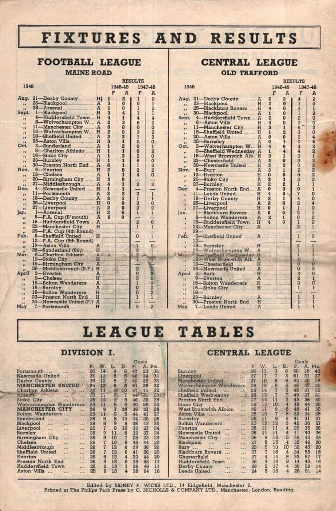 22nd January 1949 Manchester United v Manchester City Division One Matchday 26 1948-1949 - Image 2