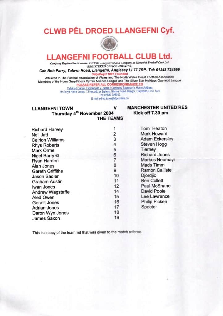 4th November 2004 Llangefni Town v Manchester United Friendly Pre Season 2004-2005 - Image 3