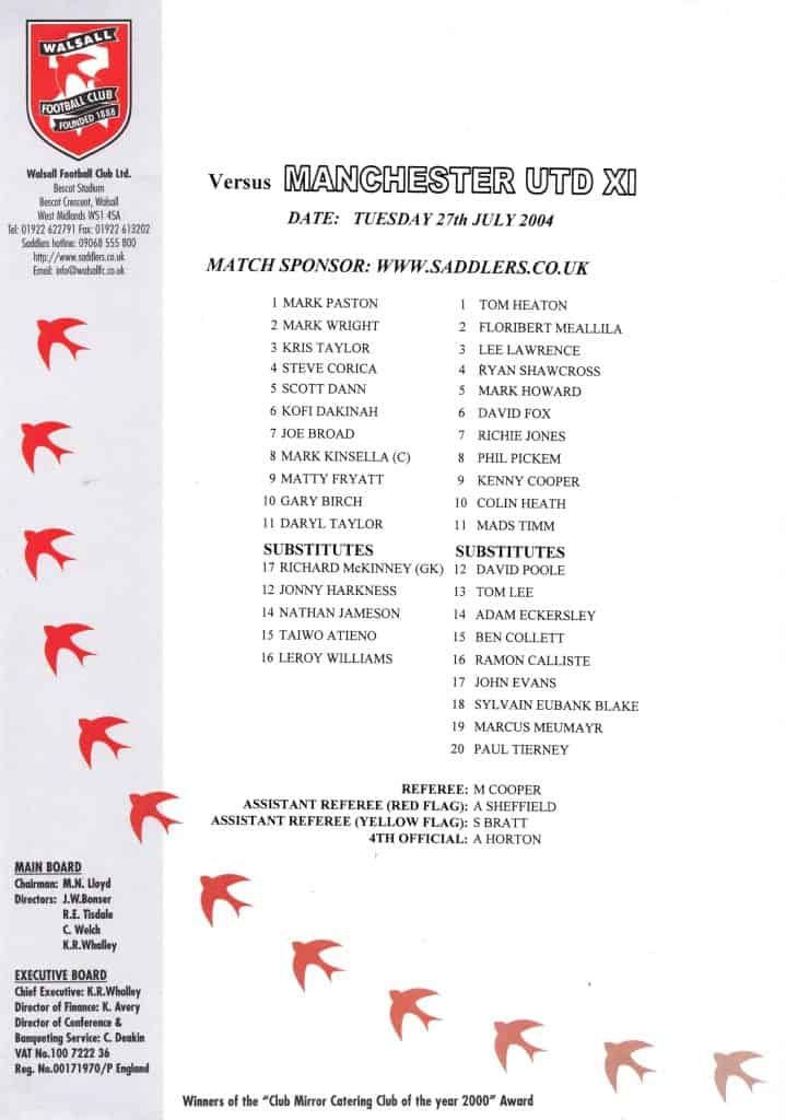 27th July 2004 Walsall v Manchester United Friendly  2004-2005 - Image 3