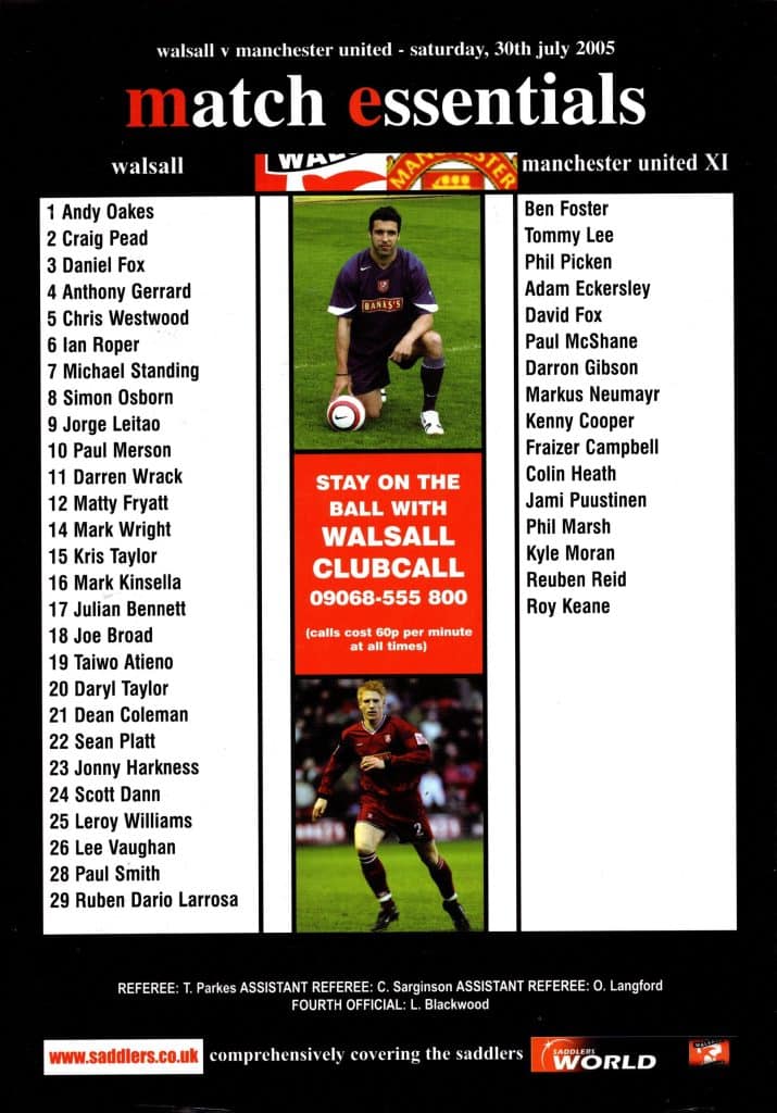 30th July 2005 Walsall v Manchester United Friendly  2005-2006 - Image 2