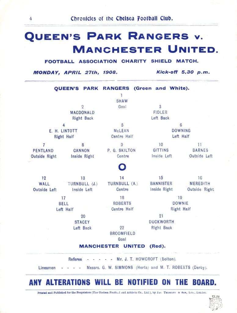 27th April 1908 Queens Park Rangers v Manchester United Charity Shield Final 1907-1908 - Image 2