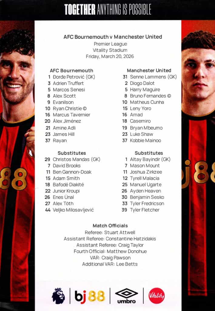 20th March 2026 Bournemouth v Manchester United Premier League Matchday 31 2025-2026 - Image 3