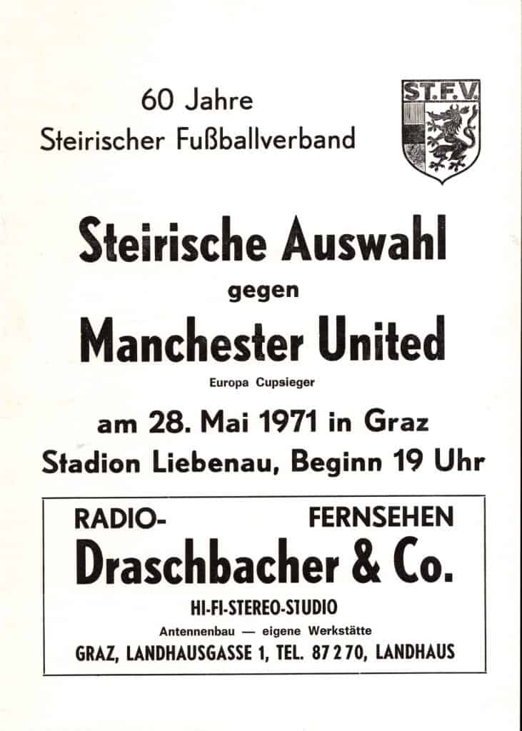 28th May 1971 Styria Select v Manchester United Friendly  1970-1971