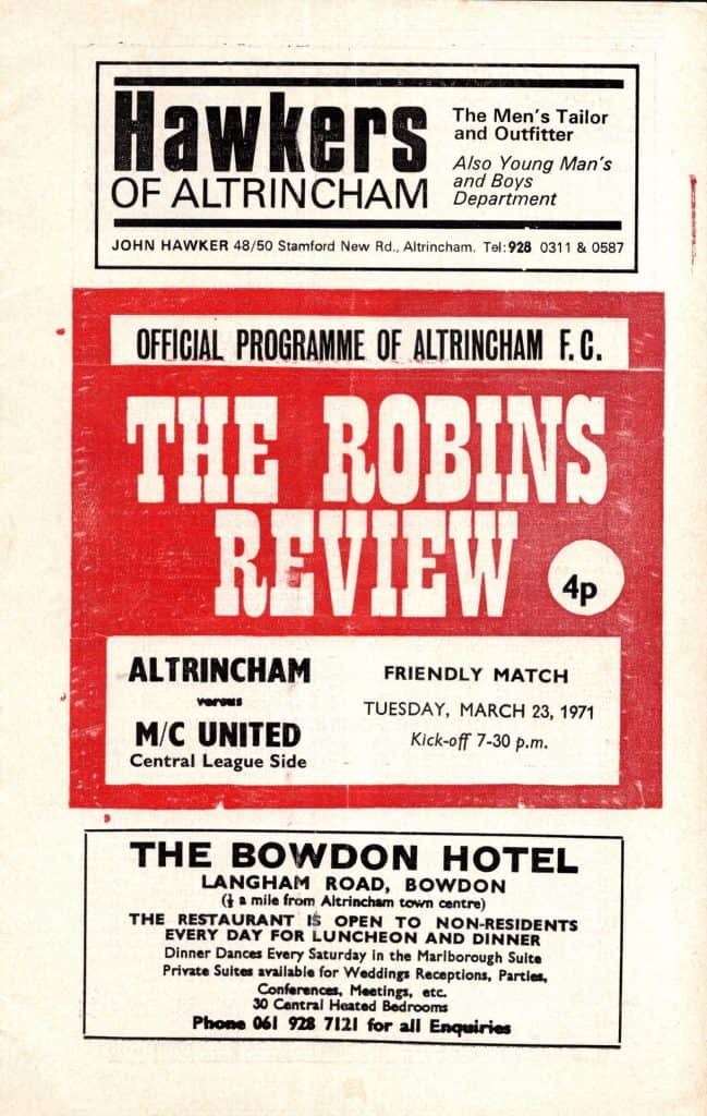 23rd March 1971 Altrincham v Manchester United Friendly  1970-1971