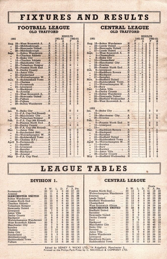 15th December 1951 Manchester United v West Bromwich Albion Division One Matchday 22 1951-1952 - Image 2