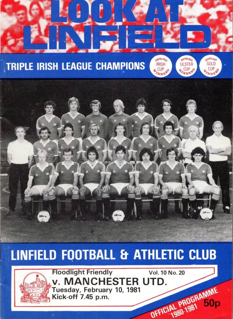 10th February 1981 Linfield v Manchester United Friendly Floodlight Friendly 1980-1981