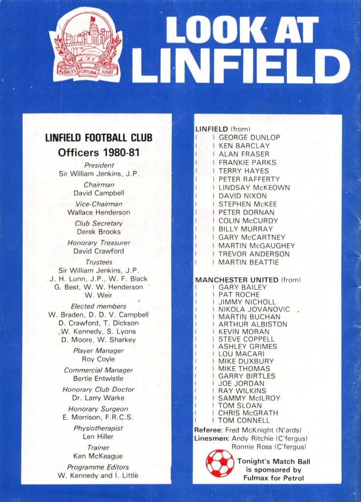 10th February 1981 Linfield v Manchester United Friendly Floodlight Friendly 1980-1981 - Image 2