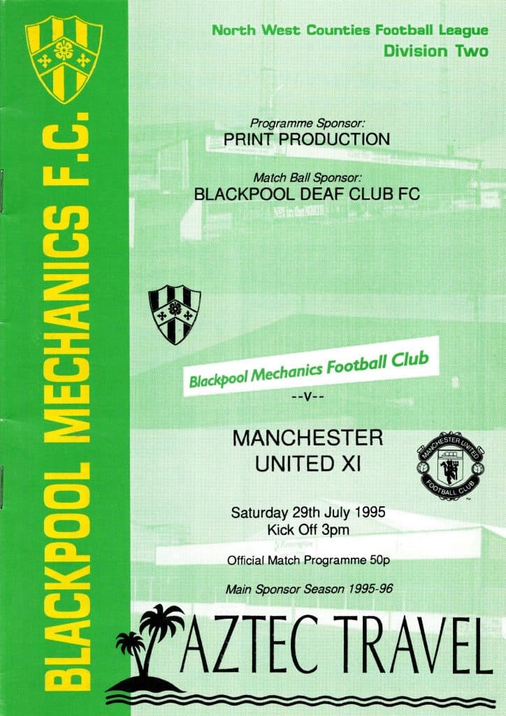 29th July 1995 Blackpool Mechanics v Manchester United Friendly Pre-Season 1995-1996