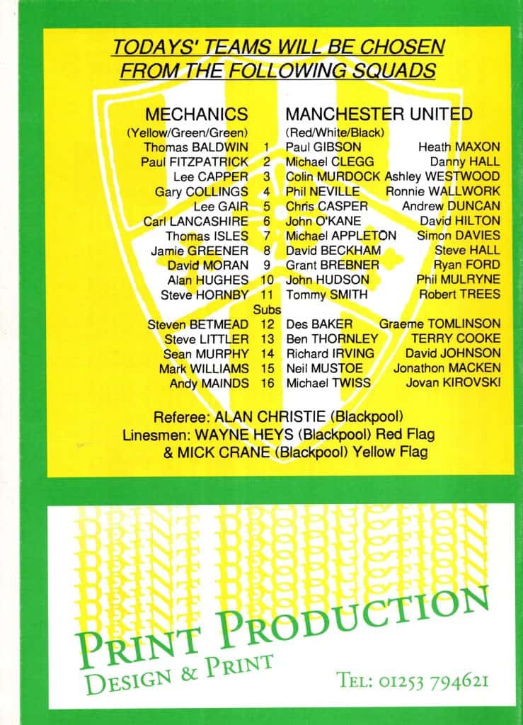 29th July 1995 Blackpool Mechanics v Manchester United Friendly Pre-Season 1995-1996 - Image 2