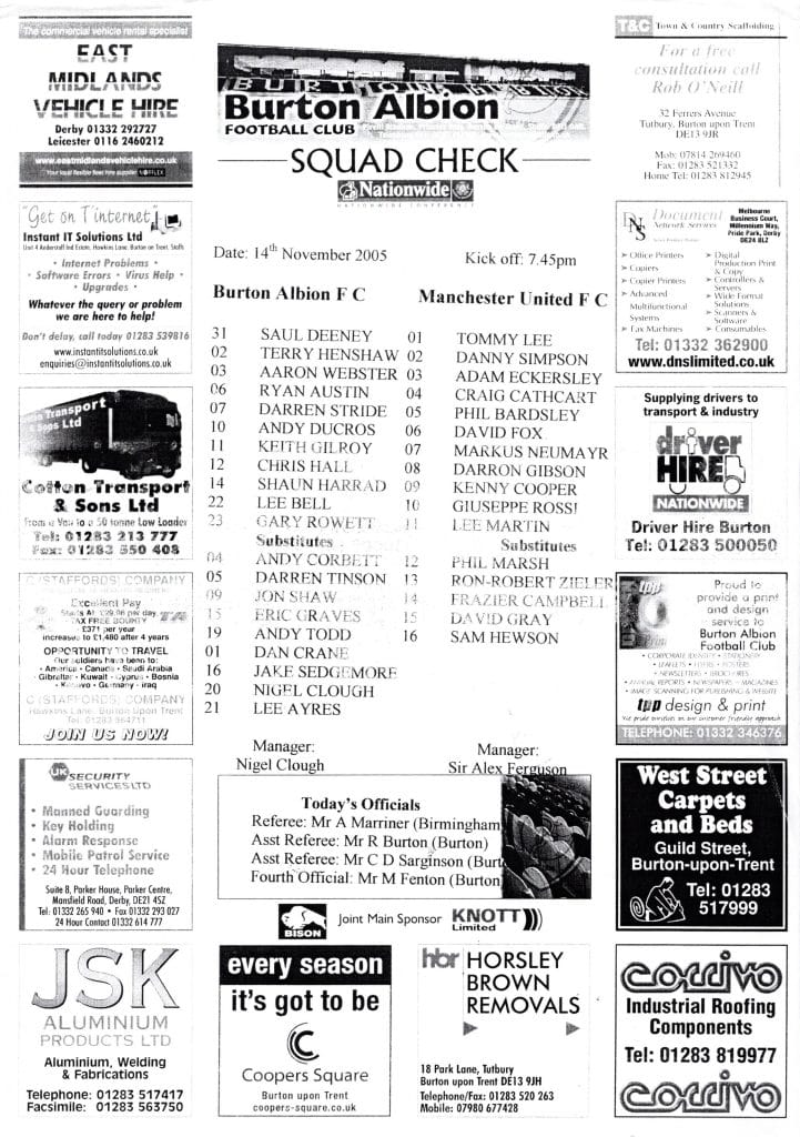 14th November 2005 Burton Albion v Manchester United Friendly  2005-2006 - Image 3