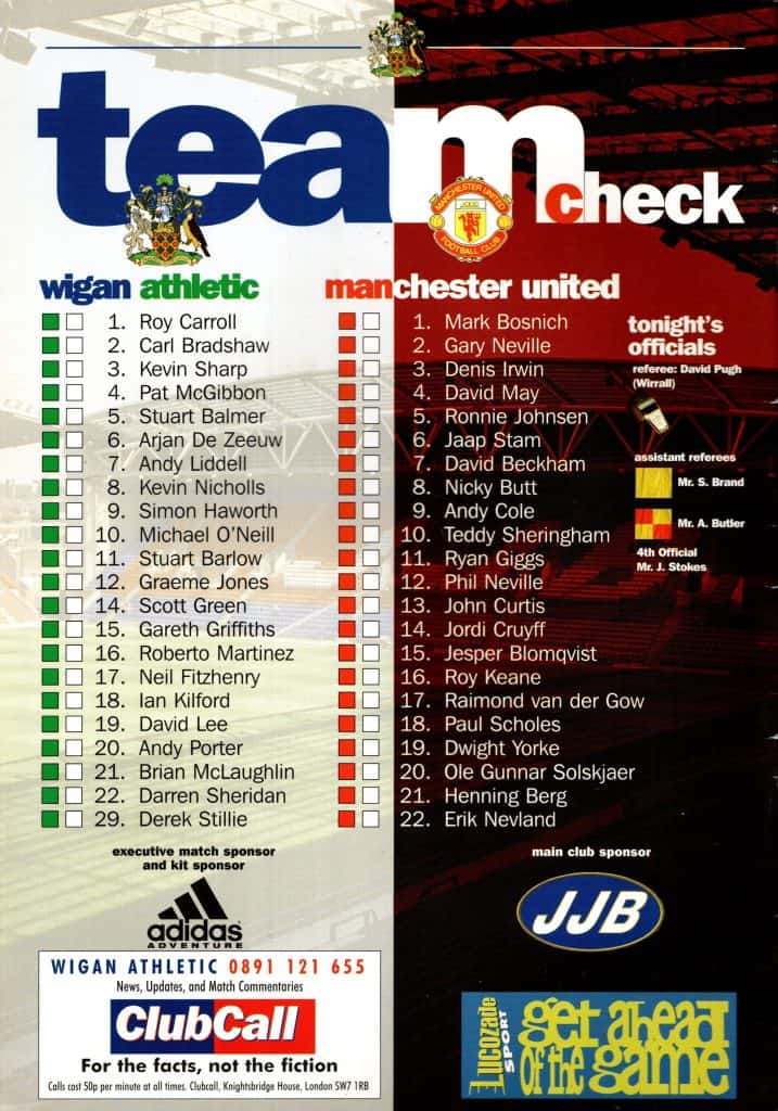 4th August 1999 Wigan Athletic v Manchester United Friendly Stadium Opening 1999-2000 - Image 2