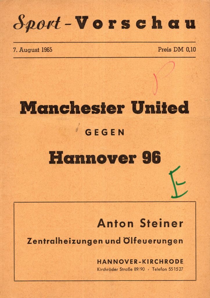7th August 1965 SV Hannover 96 v Manchester United Friendly  1965-1966