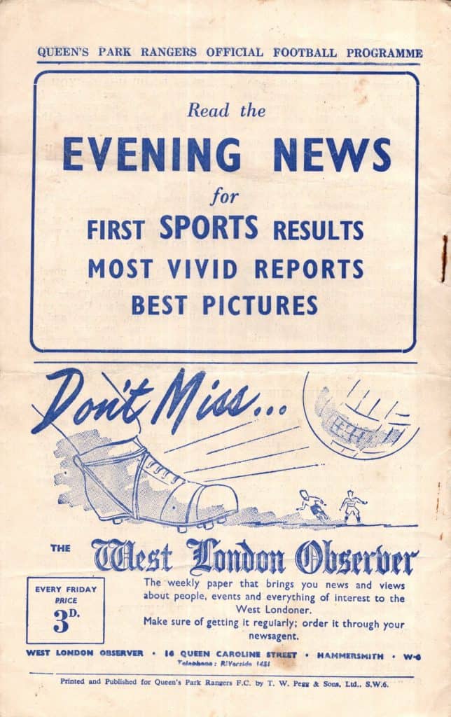 29th March 1954 Queens Park Rangers v Manchester United Testimonial Reg Allen Benefit 1953-1954 - Image 2