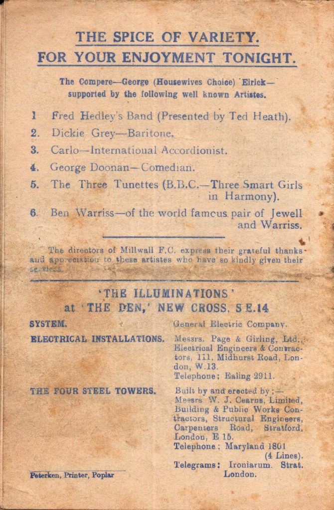 5th October 1953 Millwall v Manchester United Friendly  1953-1954 - Image 2