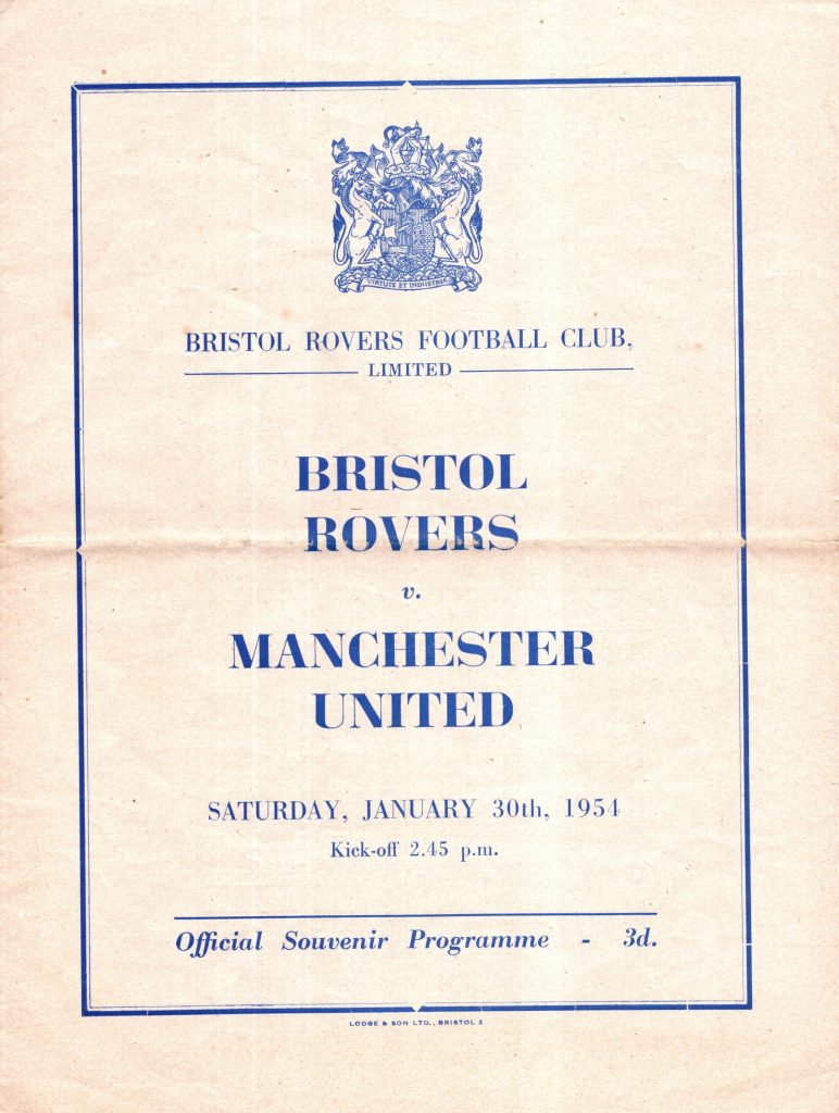 30th January 1954 Bristol Rovers v Manchester United Friendly  1953-1954