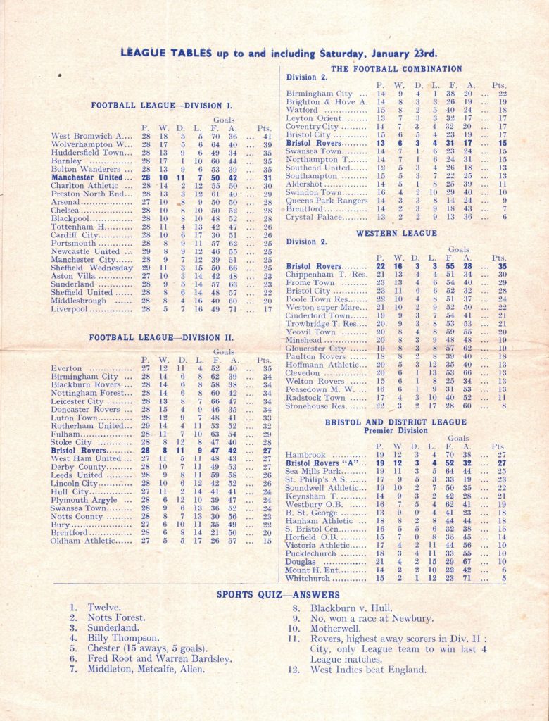 30th January 1954 Bristol Rovers v Manchester United Friendly  1953-1954 - Image 2