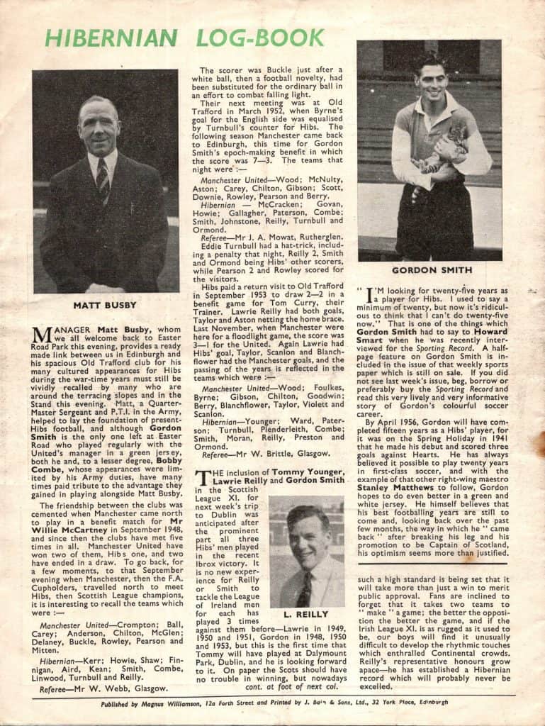 19th September 1955 Hibernian v Manchester United Friendly Floodlit Challenge Match 1955-1956 - Image 2