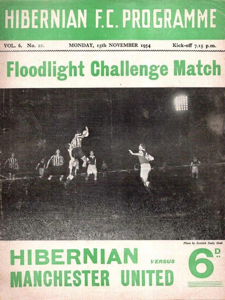 15th November 1954 Hibernian v Manchester United Friendly Floodlit Challenge Match 1954-1955